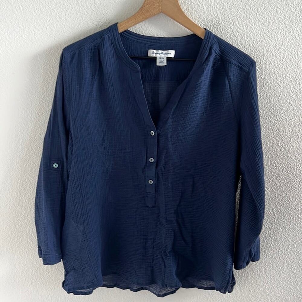 Tommy Bahama Navy Gauzy Cotton Shirt Top Blouse Medium